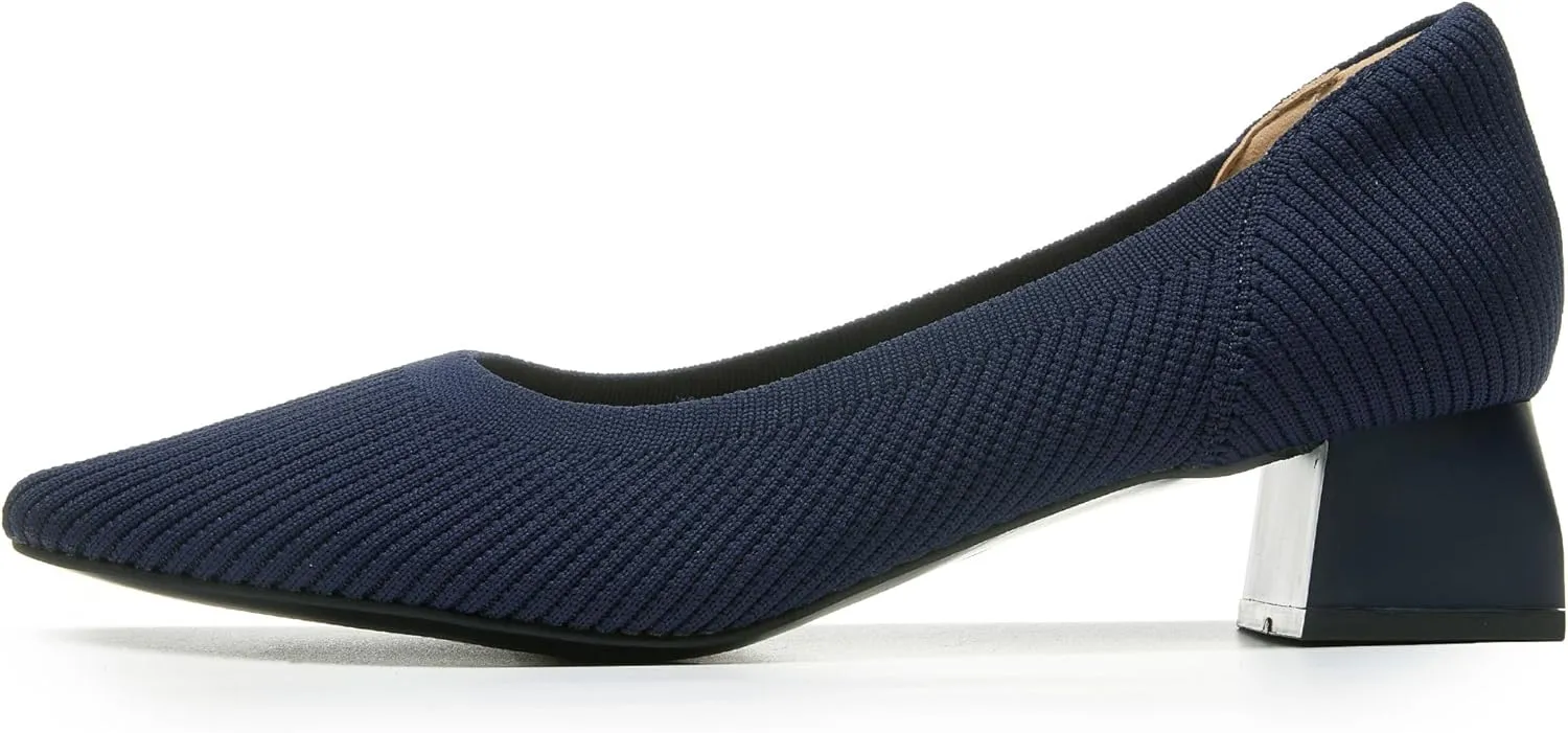 youngshow Women's Pumps Kitten Heels Pointed Toe Knit Slip On Comfortable Casual Formal Dress Shoes