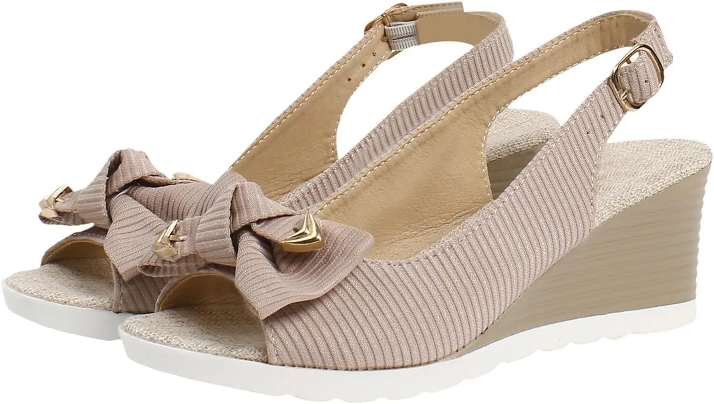 ZSpzx Women Wedge Sandals 2025,Cute Bow Indoor/Outdoor Dance Party Ladies Dress Walking Footwear Adjustable Buckle Vacation Casual Shoe Platform Plantar Fasciitis Daily Wear Soft Cushion Peep Toe